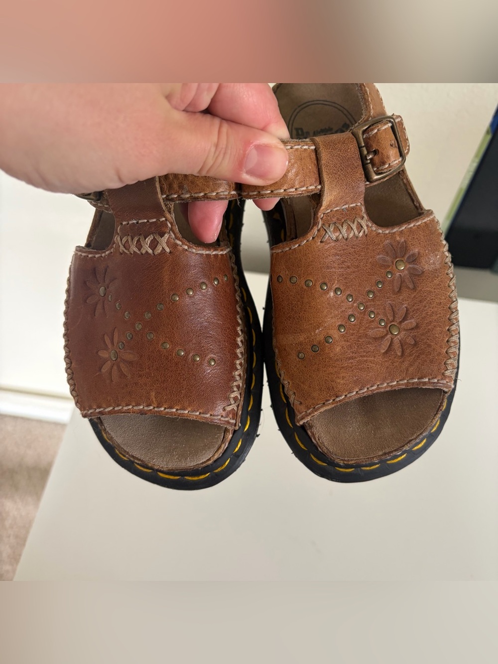 Dr. Martens Vintage 2000’s Flower Studded Leather Buckle Sandals - Picture 2 of 5